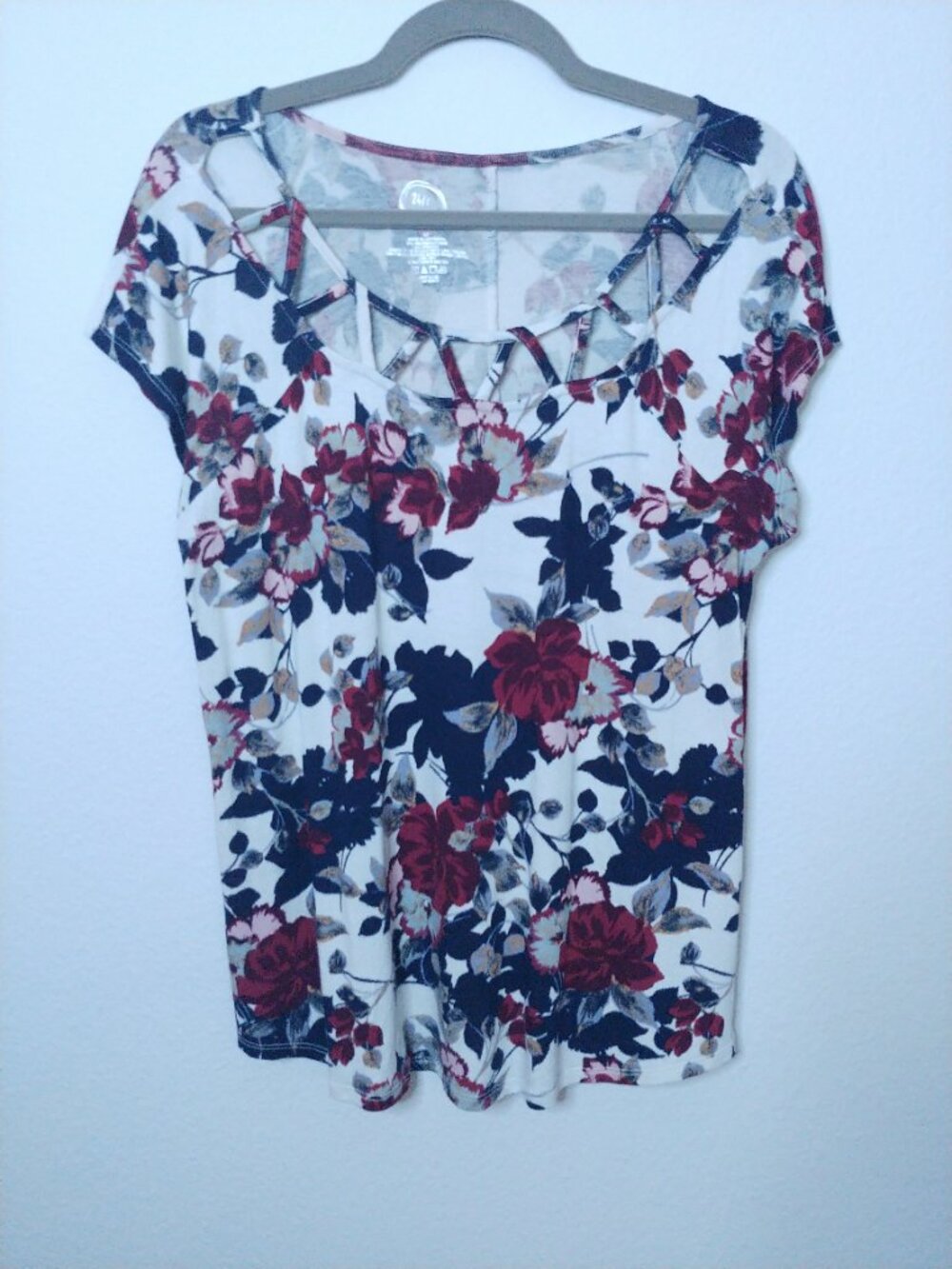 Maurices Multicolor Floral Lattice Neckline Top